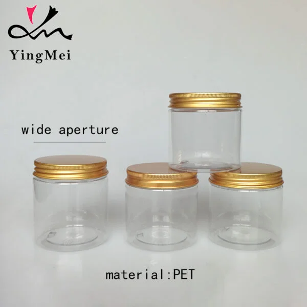 BPA Free Clear PET Plastic Refillable Jar Tin with Gold Lid - Image 2