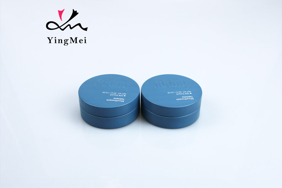 customizable blue printed logo round aluminum jar