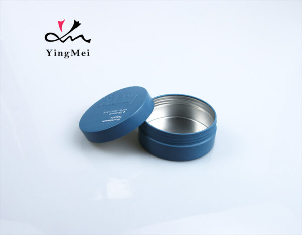 customizable blue printed logo round aluminum jar