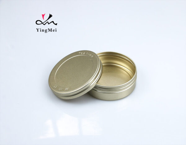 gold tea print round metal container aluminum can