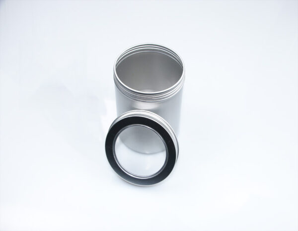 450ml Silver Aluminum Round Tea Jar with Transparent Lid