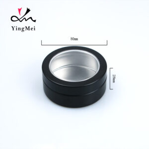 80ml black aluminum round tea jar with transparent lid