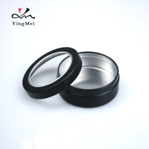 80ml black aluminum round tea jar with transparent lid