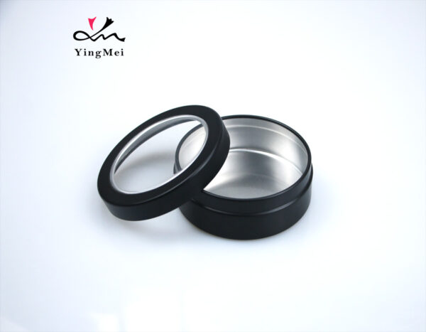 80ml black aluminum round tea jar with transparent lid
