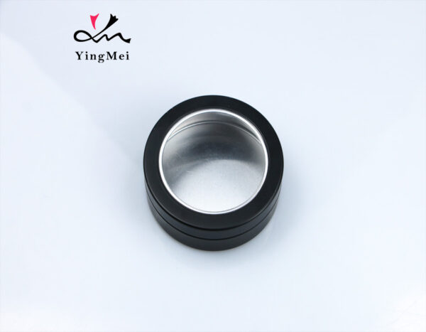 80ml black aluminum round tea jar with transparent lid