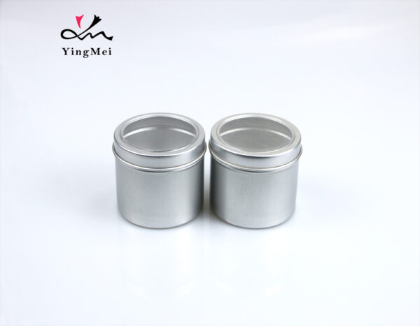 100ml silver round aluminum storage jar with transparent lid