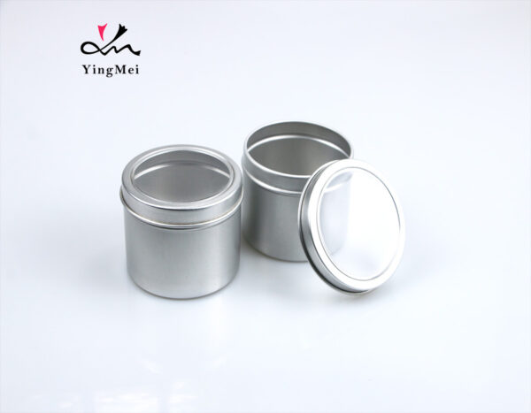 100ml silver round aluminum storage jar with transparent lid