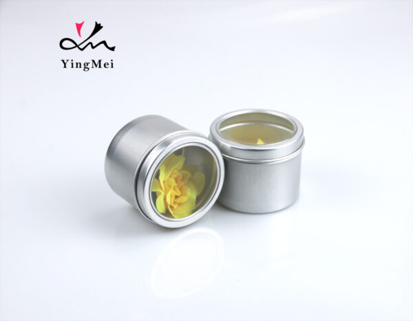 100ml silver round aluminum storage jar with transparent lid