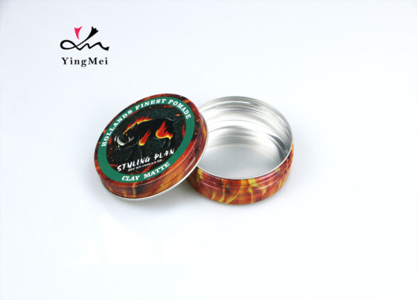 Round Flame Orange Printed Aluminium Hair Wax Jar 100ml