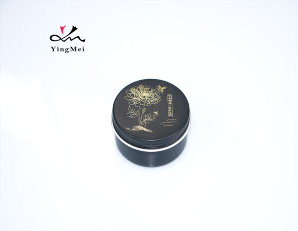 Black 50ml 1.7oz Aluminum Jar with Laser Design & Sealed Cap