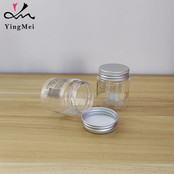 50ml transparent printed PET plastic jar with aluminum lid