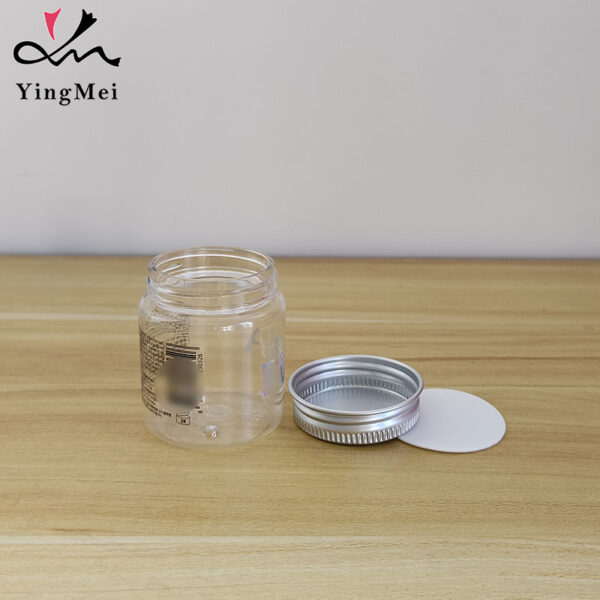 50ml transparent printed PET plastic jar with aluminum lid