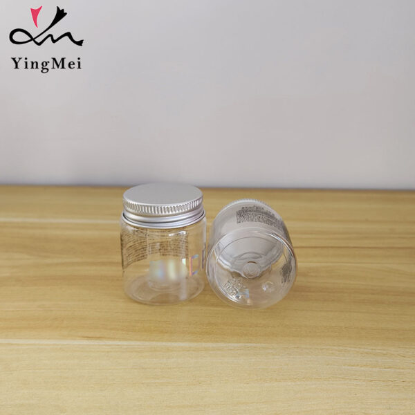 50ml transparent printed PET plastic jar with aluminum lid