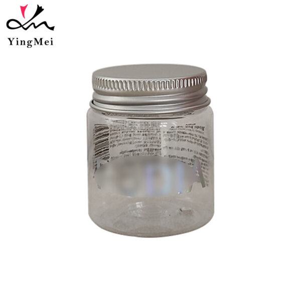 50ml transparent printed PET plastic jar with aluminum lid
