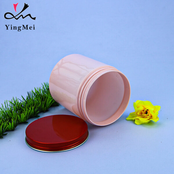 250ml elegant pink PET plastic jar with red aluminum cap
