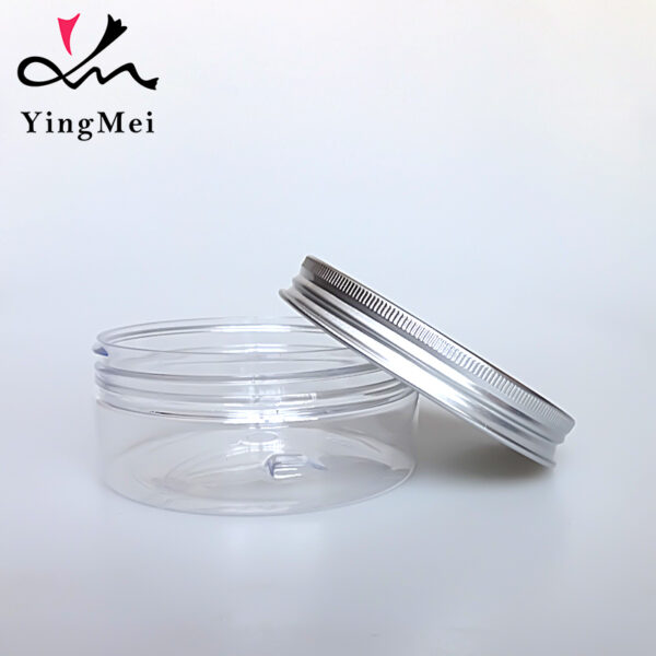 150ml transparent PET plastic food can with aluminum cap