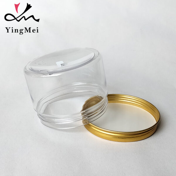 250ml Airtight Transparent PET Jar with Gold Aluminum cap