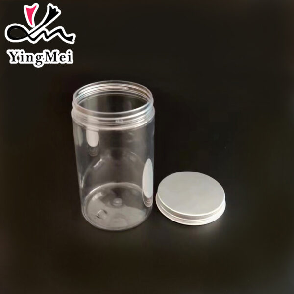 700ml clear PET plastic jar with aluminum lid Wide Mouth