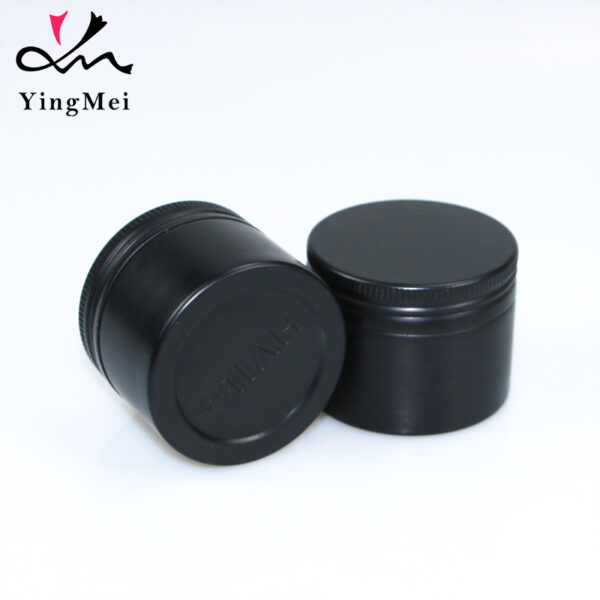 60ml matte black embossed aluminium can with screw-on seal
