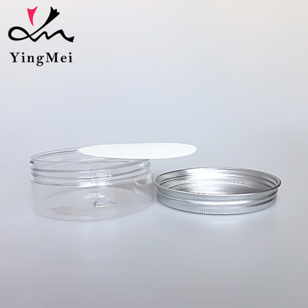 150ml transparent PET plastic food can with aluminum cap