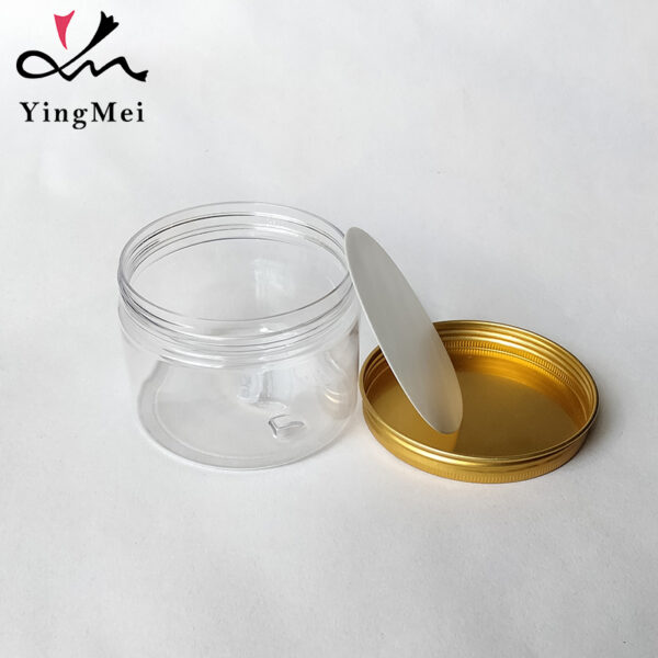 250ml Airtight Transparent PET Jar with Gold Aluminum cap