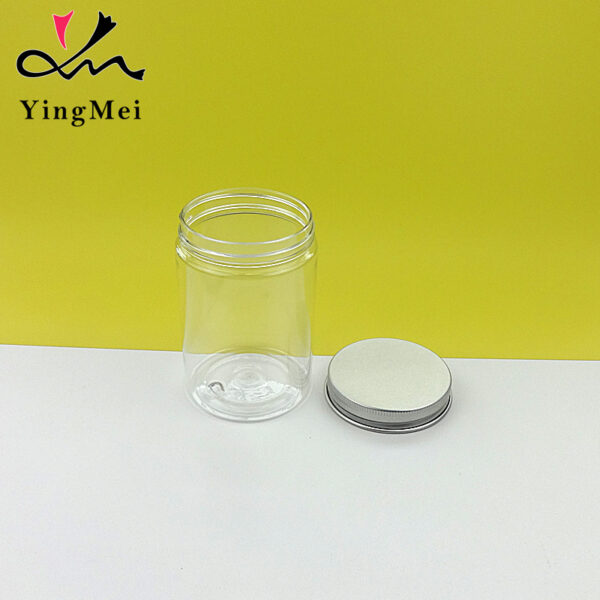 180ml clear PET plastic jar with aluminum lid airtight seal