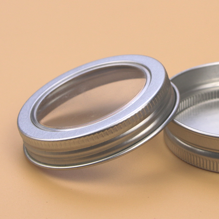 silver 50mm aluminum screw lids With clear window